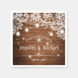 ウッド素朴メイスンジャールストリングライツレース結婚ズ スタンダードカクテルナプキン