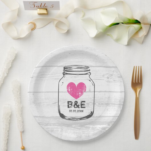 ウッド素朴メイスンジャー国結婚式パーティープレート ペーパープレート (ウェディング)