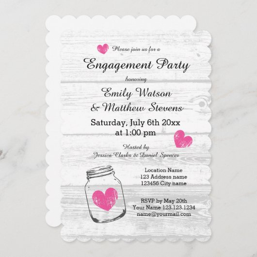 ウッド素朴メイスンジャー婚約パーティ招待状 招待状 (正面/裏面)