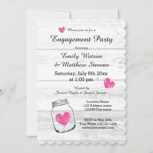 ウッド素朴メイスンジャー婚約パーティ招待状 招待状 (正面)