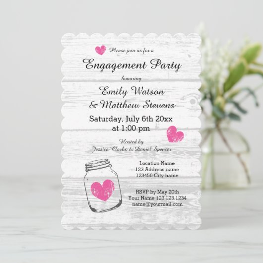 ウッド素朴メイスンジャー婚約パーティ招待状 招待状 (スタンド正面)