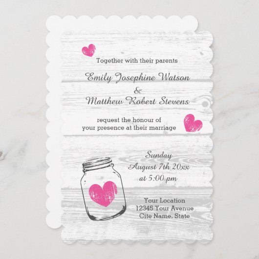 ウッド素朴メイスンジャー・カントリー・ウェディング招待状 招待状 (正面/裏面)