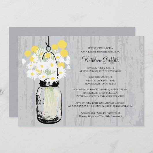 ウッド素朴メイソンのヤワイルドフラワーズ 招待状 (正面/裏面)