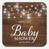 ウッド素朴メイソンの瓶とライト赤ちゃんシャワー スクエアシール (正面)