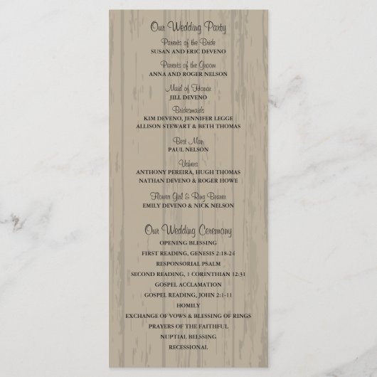 ウッド素朴メイソンの瓶とワイルドフラワープログラム プログラム (裏面)