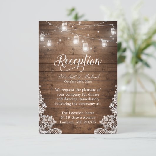 ウッド素朴メイソンジャイルストリングライツレース披露宴 招待状 (スタンド正面)