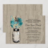 ウッド素朴メイソンジャイルフラワーズブライダルシャワー 招待状 (正面/裏面)