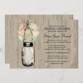 ウッド素朴メイソンジャイルフラワーズブライダルシャワー 招待状 (正面/裏面)