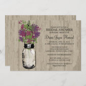 ウッド素朴メイソンジャイルフラワーズブライダルシャワー 招待状 (正面/裏面)