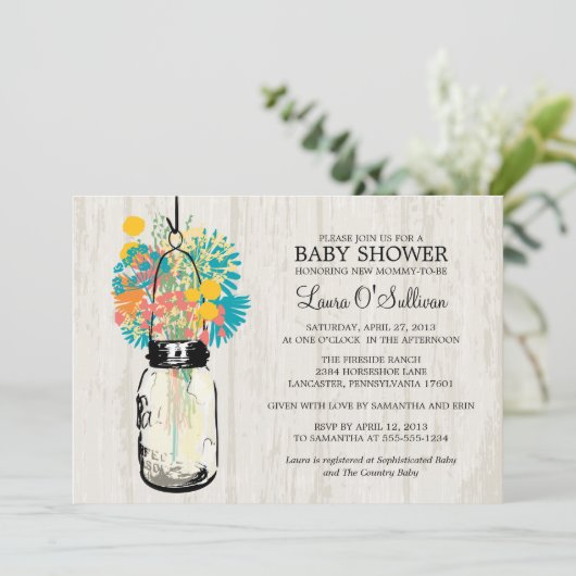 ウッド素朴メイソンジャイルフラワーベビーシャワー 招待状 (スタンド正面)