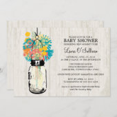 ウッド素朴メイソンジャイルフラワーベビーシャワー 招待状 (正面/裏面)