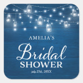 ウッド素朴メイソンジャースライツブルーブライダルシャワー スクエアシール (正面)