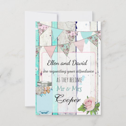 ウッド素朴メイソンジャールシャビー結婚式招待状 招待状 (正面)