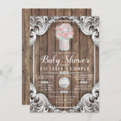 ウッド素朴メイソンジャールパールベビーシャワー招待状 招待状 (正面/裏面)