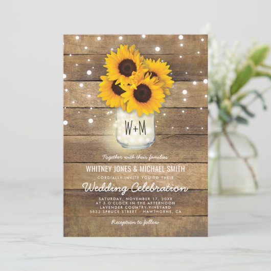ウッド素朴メイソンジャールヒマフラワーズラ結婚イト 招待状 (スタンド正面)