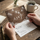 ウッド素朴メイソンジャールライツレースウェディングRSVP インビテーションポストカード