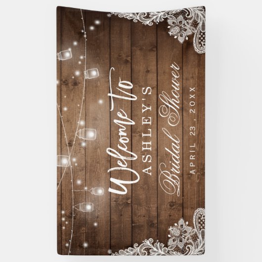 ウッド素朴メイソンジャールライツレースブライダルシャワー 横断幕 (縦)