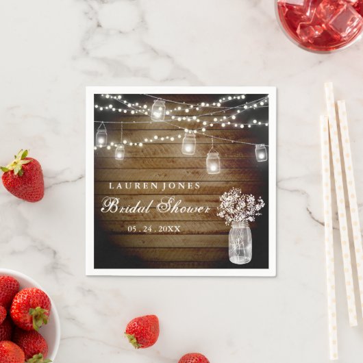 ウッド素朴メイソンジャールライトブライダルシャワーナプキン スタンダードカクテルナプキン (インサイチュ)