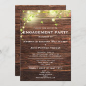 ウッド素朴メイソンストリングライト婚約パーティ 招待状 (正面/裏面)