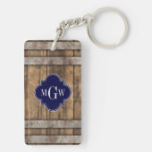 ウッド素朴メタルバンドネイビークローバー3モノグラム キーホルダー (裏面)