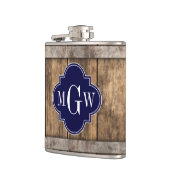 ウッド素朴メタルバンドネイビークローバー3モノグラム フラスク (左)