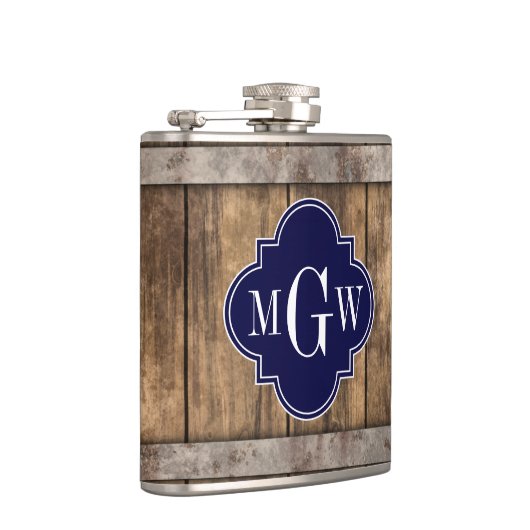 ウッド素朴メタルバンドネイビークローバー3モノグラム フラスク (右)