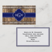 ウッド素朴メタルバンドネイビークローバー3モノグラム 名刺 (正面/裏面)