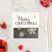 ウッド素朴メリークリスマススノーフレークホリデー スタンダードカクテルナプキン (インサイチュ)