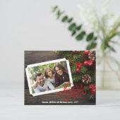 ウッド素朴メリークリスマスタイポグラフィフォトカード シーズンポストカード (スタンド正面)