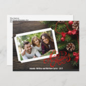 ウッド素朴メリークリスマスタイポグラフィフォトカード シーズンポストカード (正面/裏面)