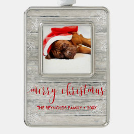 ウッド素朴メリークリスマスフォトフレームオーナメント シルバープレートフレームオーナメント