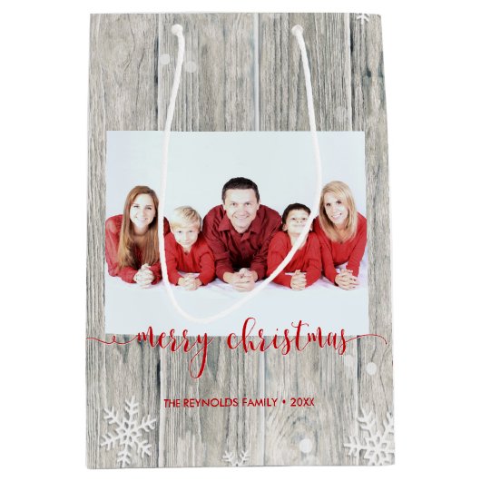 ウッド素朴メリークリスマスフォトミディアム抱き枕 ミディアムペーパーバッグ (正面)