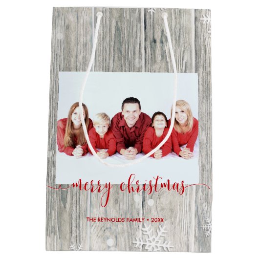 ウッド素朴メリークリスマスフォトミディアム抱き枕 ミディアムペーパーバッグ (裏面)