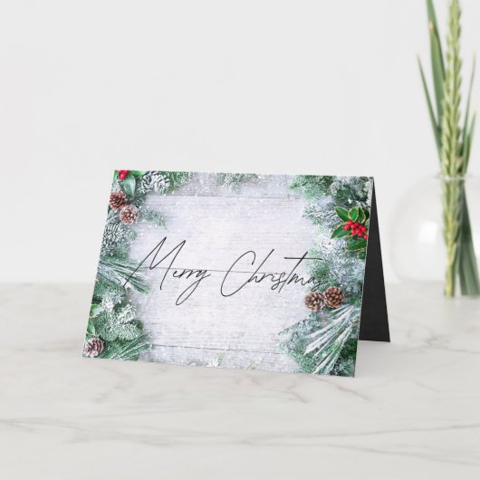 ウッド素朴メリークリスマス不動産仲介業者ホリデーカード サンキューカード (正面)