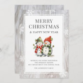 ウッド素朴メリークリスマス雪だるま シーズンカード (正面/裏面)