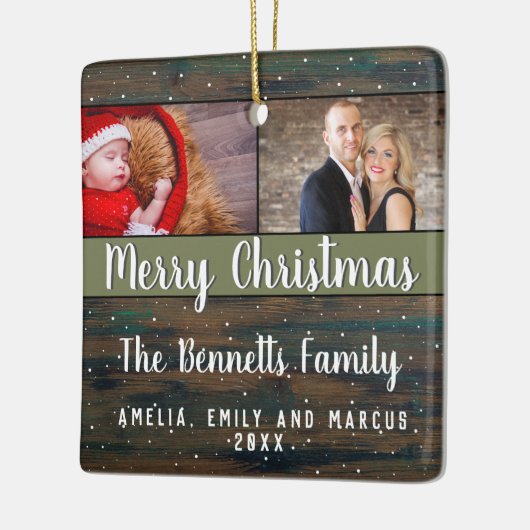 ウッド素朴メリークリスマス2フォトホリデー セラミックオーナメント (左)