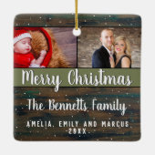 ウッド素朴メリークリスマス2フォトホリデー セラミックオーナメント (裏面)