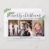 ウッド素朴メリークリスマス3写真ホリデームービング 案内ポストカード (正面/裏面)