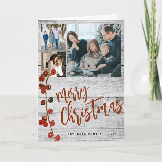 ウッド素朴メリークリスマス6の写真を折り畳んだ シーズンカード (正面)