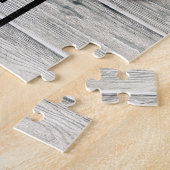 ウッド素朴モダンバレンタインデーLOVE赤いハート ジグソーパズル (側面)