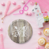 ウッド素朴モノグラムの紙プレート ペーパープレート (パーティー)