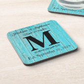 ウッド素朴モノグラムイニシャルファミリー名 コースター (左側)