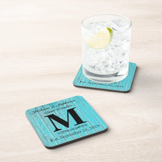 ウッド素朴モノグラムイニシャルファミリー名 コースター (右側)