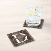 ウッド素朴モノグラムイニシャル結婚ズコースター スクエアペーパーコースター (インサイチュ)