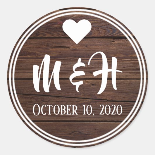 ウッド素朴モノグラム日付封筒用シール ラウンドシール (正面)