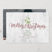 ウッド素朴ヤドリギメリークリスマスフォトホリダ シーズンカード (正面/裏面)