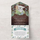 ウッド素朴ユーカリプトゥスコアラベビーベイビーシャワー オールインワン招待状 (内側)