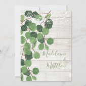 ウッド素朴ユーカリ葉スシンプル結婚ズ 招待状 (裏面)
