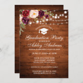 ウッド素朴ライツバーガンディグラードパーティー招待状 招待状 (正面/裏面)