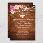 ウッド素朴ライツピンク卒業パーティー招待状 招待状 (正面/裏面)